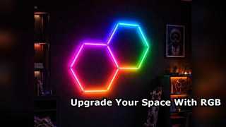 Sistema de teto modular em formato de favo de mel RGB com luz hexagonal LED que oferece opções de instalação flexíveis para garagem, academia, oficina e escritório