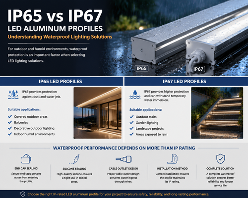 Últimos blogs da empresa sobre IP65 versus IP67 LED Alumínio Perfis: Entendendo soluções de iluminação à prova d'água