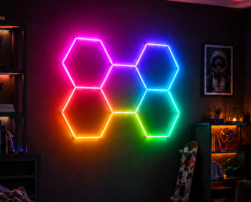 Painéis Modulares de Luz LED Hexagonal RGB Conectáveis em Forma de Favo de Mel para Aplicações de Iluminação de Teto em Garagem, Academia, Oficina e Escritório