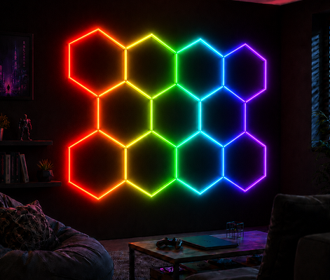 Painéis Modulares de Luz LED RGB Hexagonais em Formato de Favo de Mel Adequados para Garagem, Academia, Oficina e Escritório - Soluções de Iluminação Elegantes