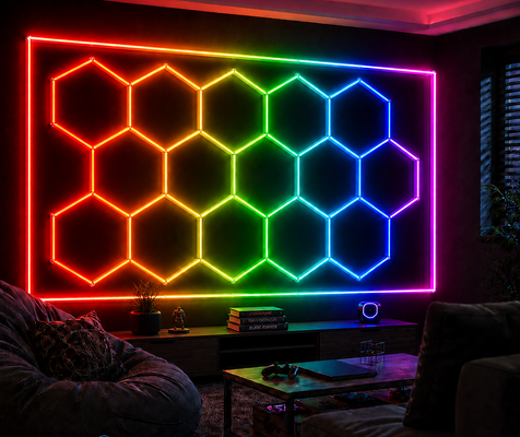 Bom preço 2026 Nova Lâmpada de Teto LED em Favo de Mel RGB com Controle Remoto 15 Hexágonos 24V IP20 para Academia, Salão, Garagem, Bar, Luz de Ambiente, CE Pronto on-line