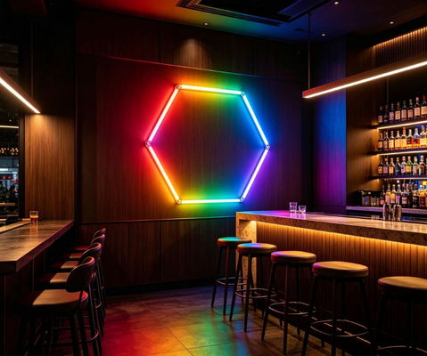 Bom preço RGB LED Hexagon Light Sistema de iluminação de teto modular para garagem Gym Workshop Escritório Conectável Honeycomb LED Hex Light Panels On-line