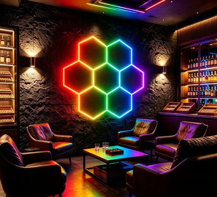 Bom preço Sistema de Iluminação Modular em Favo de Mel LED RGB Hexagonal para Teto Projetado para Garagem, Academia, Oficina, Escritório e Montagem Fácil On-line