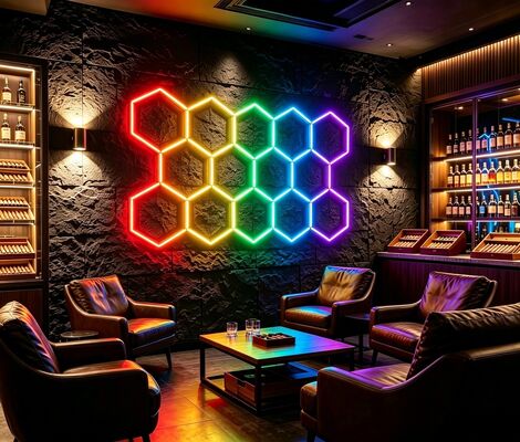 Sistema de Painel de Teto Modular em Favo de Mel com Luz LED RGB Hexagonal para Iluminação Flexível em Garagem, Academia, Oficina e Escritório