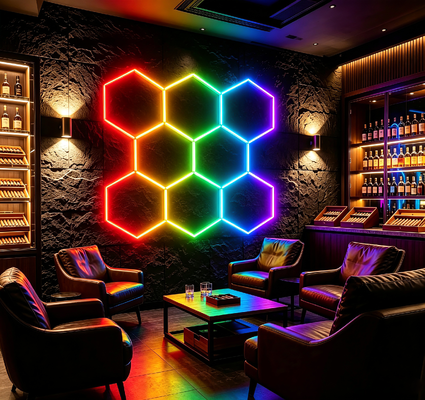 Modulares LED Hexagonal Light RGB Honeycomb Plafond Panels para iluminação versátil em garagem, ginásio, oficina e escritórios