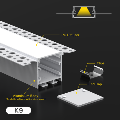 Bom preço Perfis de Liga de Alumínio Série 6000 K&C Luminárias Lineares de Teto e Parede LED, Canal Extrudido Embutido Fechado K9 On-line